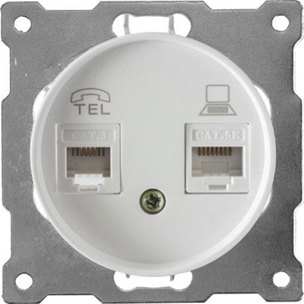 Розетка подвійна телефон/комп'ютер RJ11/RJ45 кат.5e OneKeyElectro, колір білий (OKE2172771)