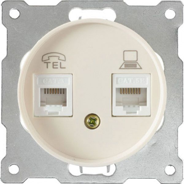 Розетка подвійна телефон/комп`ютер RJ11/RJ45 кат.5e OneKeyElectro, колір бежевий (OKE2172794)