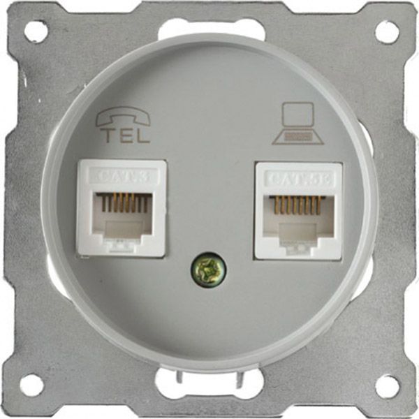 Розетка подвійна телефон/комп'ютер RJ11/RJ45 кат.5e OneKeyE, колір сірий (OKE2172840)