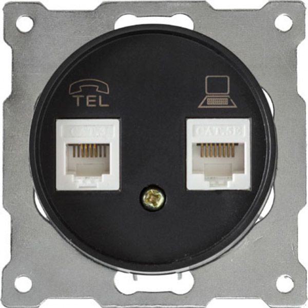 Розетка подвійна телефон/комп`ютер RJ11/RJ45 кат.5e OneKeyElectro, колір чорний (OKE2172817)