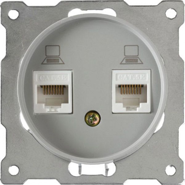 Розетка подвійна комп'ютерна RJ45 кат.5e OneKeyElectrо, колір сірий (OKE100503)