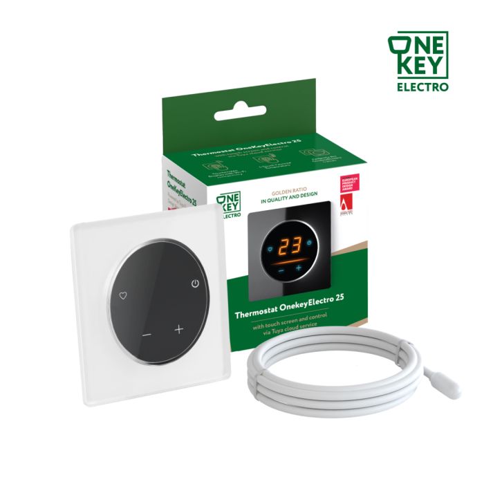 Терморегулятор ONEKEYELECTRO 25 з WiFi, рамка біла, скло (G250201)