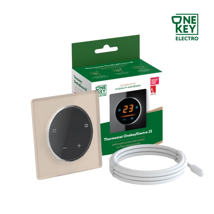 Терморегулятор ONEKEYELECTRO 25 з WiFi, рамка бежева, скло (G250202)