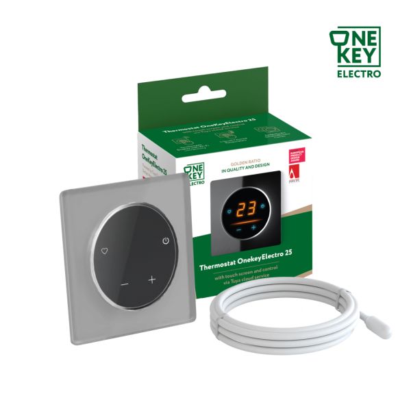 Терморегулятор ONEKEYELECTRO 25 з WiFi, рамка сіра, скло (G250203)