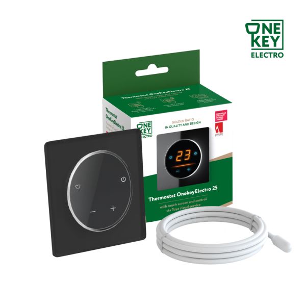Терморегулятор ONEKEYELECTRO 25 з WiFi, рамка чорна, скло (G250204)